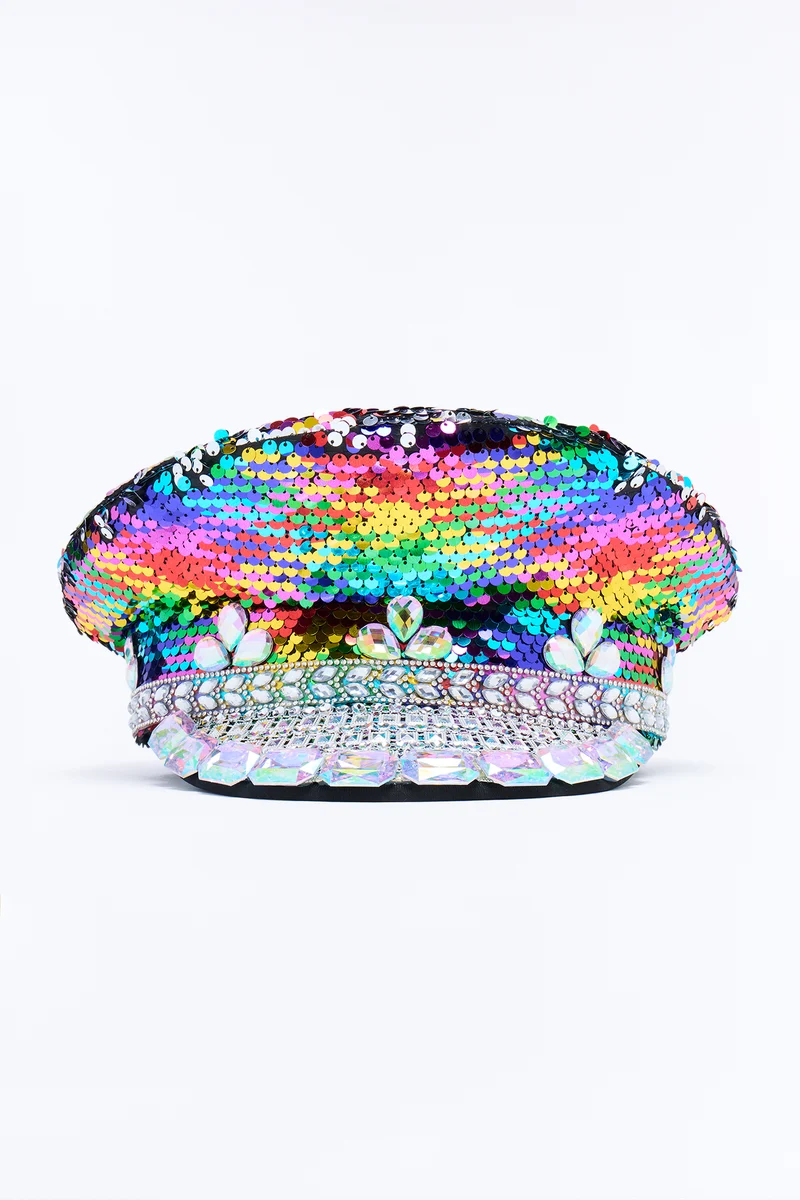 Reign The Rainbow Sequin Captain Hat - Multi Color