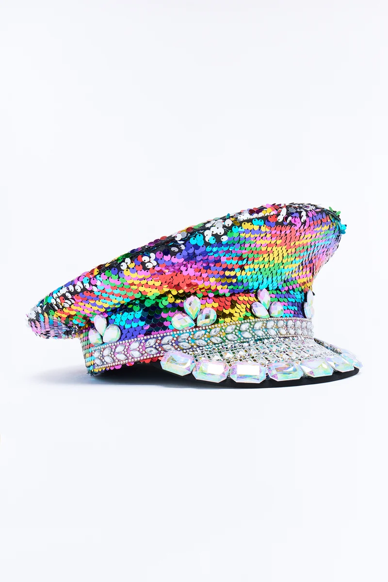 Reign The Rainbow Sequin Captain Hat - Multi Color