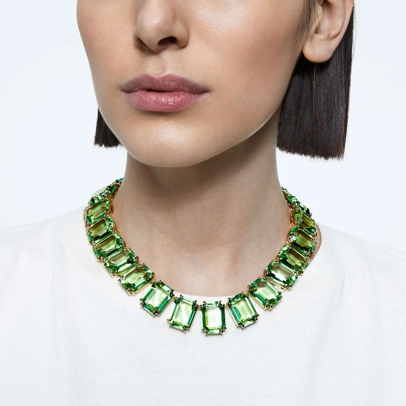 Collier Swarovski - Millenia - Taille octogonale - Vert & Doré