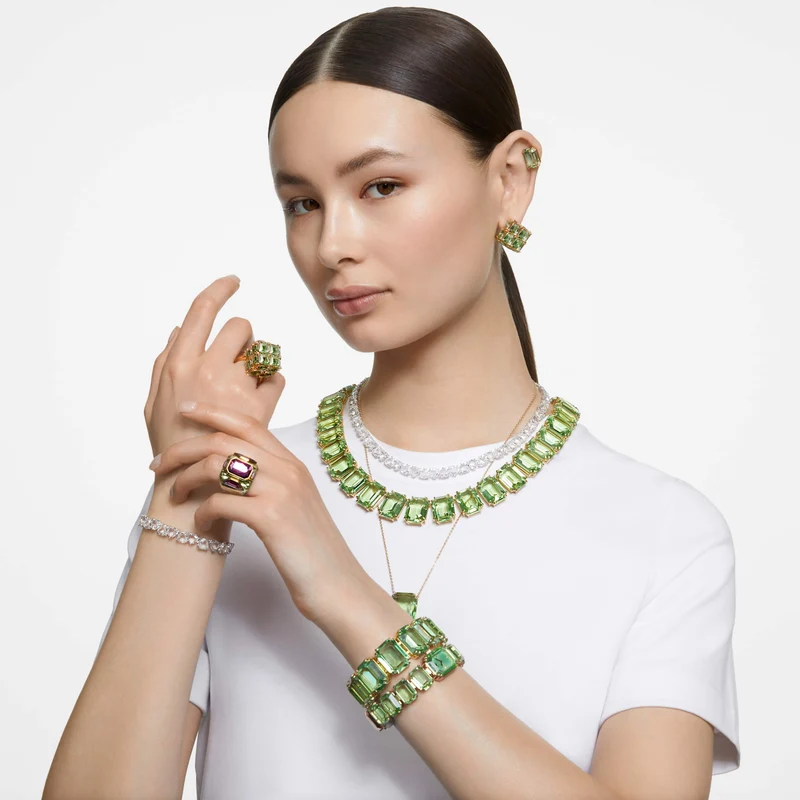 Collier Swarovski - Millenia - Taille octogonale - Vert & Doré
