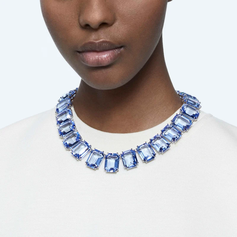 Collier Swarovski - Millenia - Taille octogonale - Cristaux oversize - Bleu & Argenté