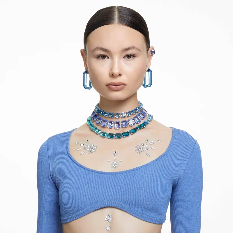 Collier Swarovski - Millenia - Taille octogonale - Cristaux oversize - Bleu & Argenté