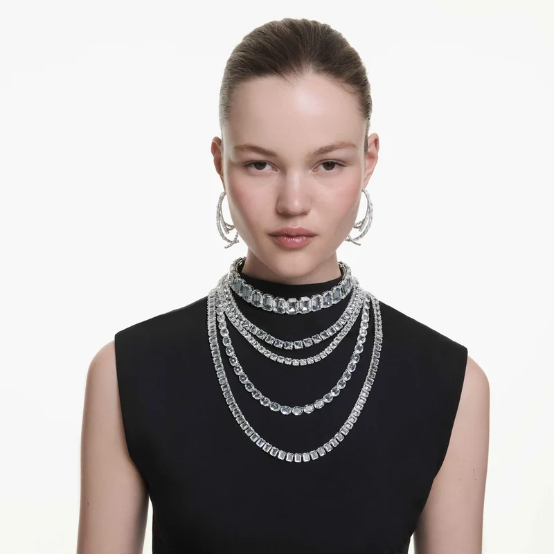 Collier Swarovski - Millenia - Tailles variées - Multi-rangs - Blanc & Argenté