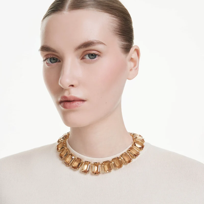 Collier Swarovski - Millenia - Taille octogonale - Cristaux oversize - Marron & Doré