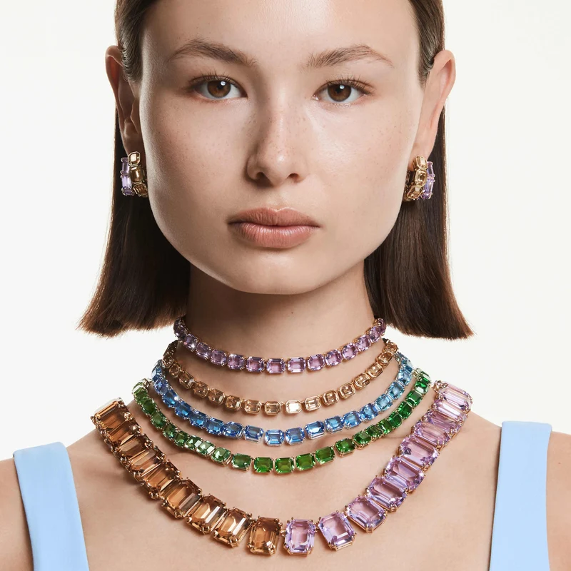 Collier Swarovski - Millenia - Taille octogonale - Cristaux oversize - Marron & Doré