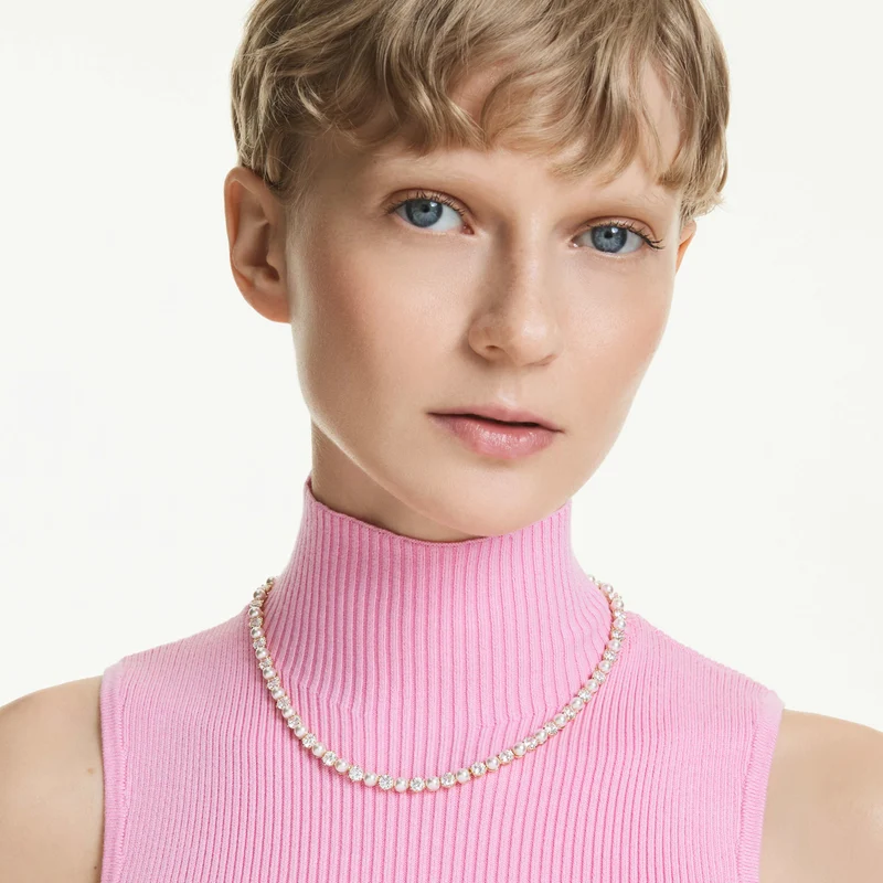 Collier Swarovski - Matrix Tennis - Taille ronde - Perle de cristal - Blanc & Doré
