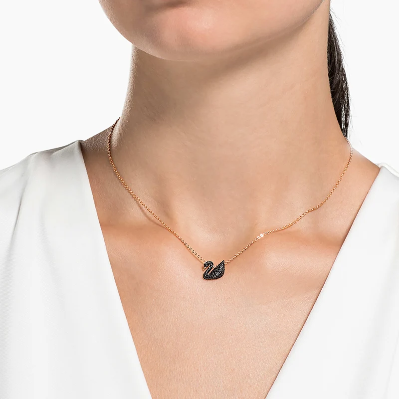 Pendentif Swarovski - Swan - Cygne - Pavé - Noir & Rosé