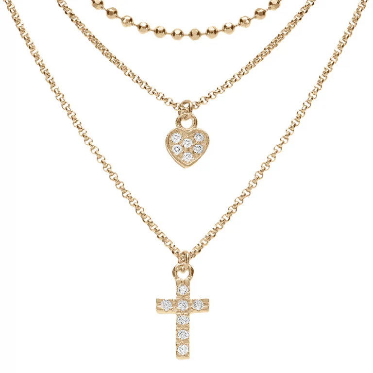 Collier ras de cou cœur et croix 40 cm – Argent 925 doré | Azuline