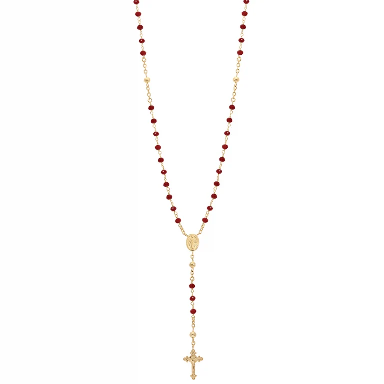 Collier long chapelet à verre facetté grenat 55 cm – Argent 925 doré | Azuline