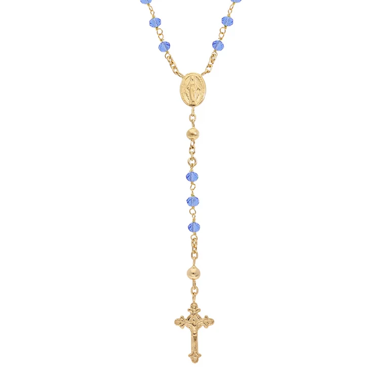 Collier long chapelet à perles de verre bleues 55 cm – Argent 925 doré | Azuline