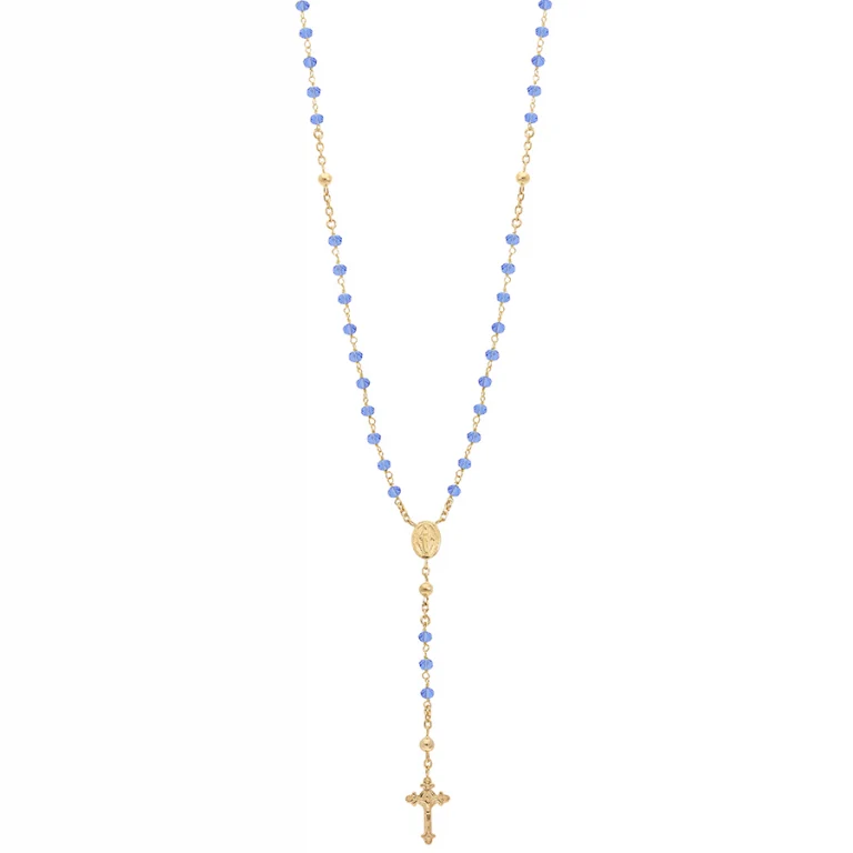 Collier long chapelet à perles de verre bleues 55 cm – Argent 925 doré | Azuline