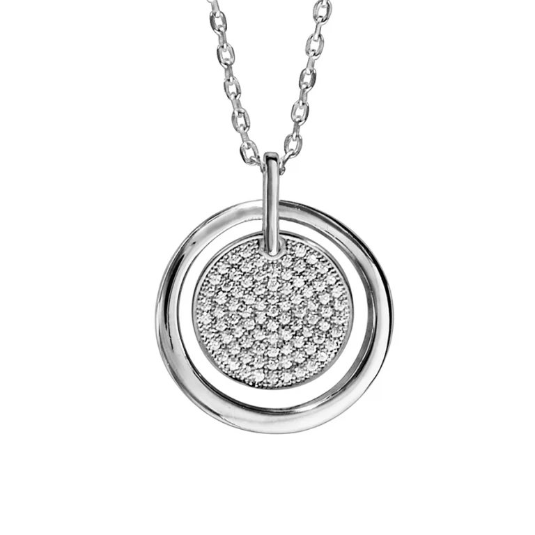 Collier cercle à rondelle pavée d’oxydes blancs – Argent 925 rhodié | Azuline