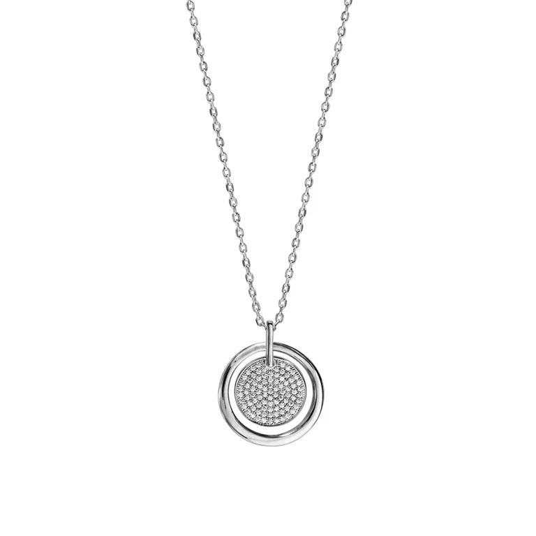 Collier cercle à rondelle pavée d’oxydes blancs – Argent 925 rhodié | Azuline