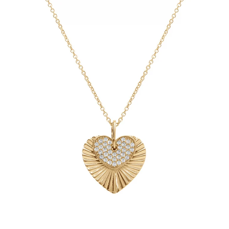 Collier cœur serti d’oxydes blancs texturé – Argent 925 doré | Azuline