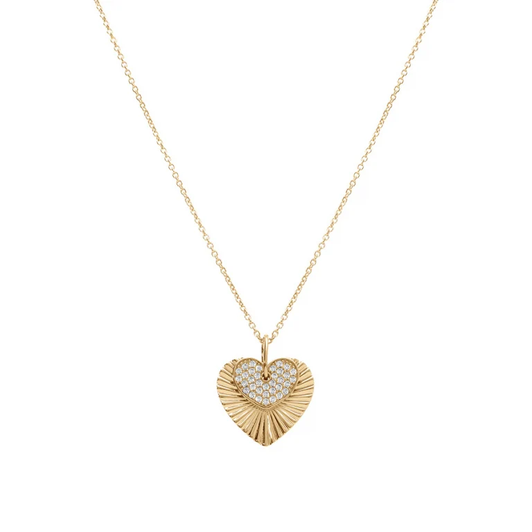 Collier cœur serti d’oxydes blancs texturé – Argent 925 doré | Azuline