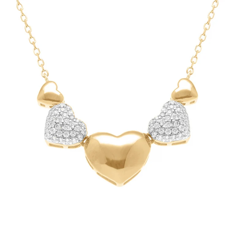 Collier cœurs bombés lisses et cœurs sertis – Argent 925 doré | Azuline
