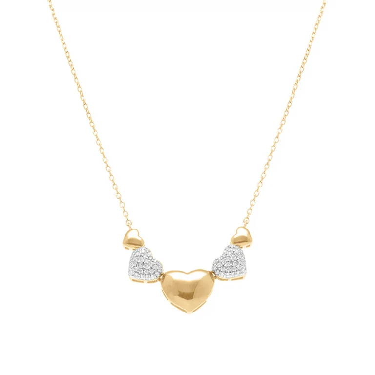 Collier cœurs bombés lisses et cœurs sertis – Argent 925 doré | Azuline