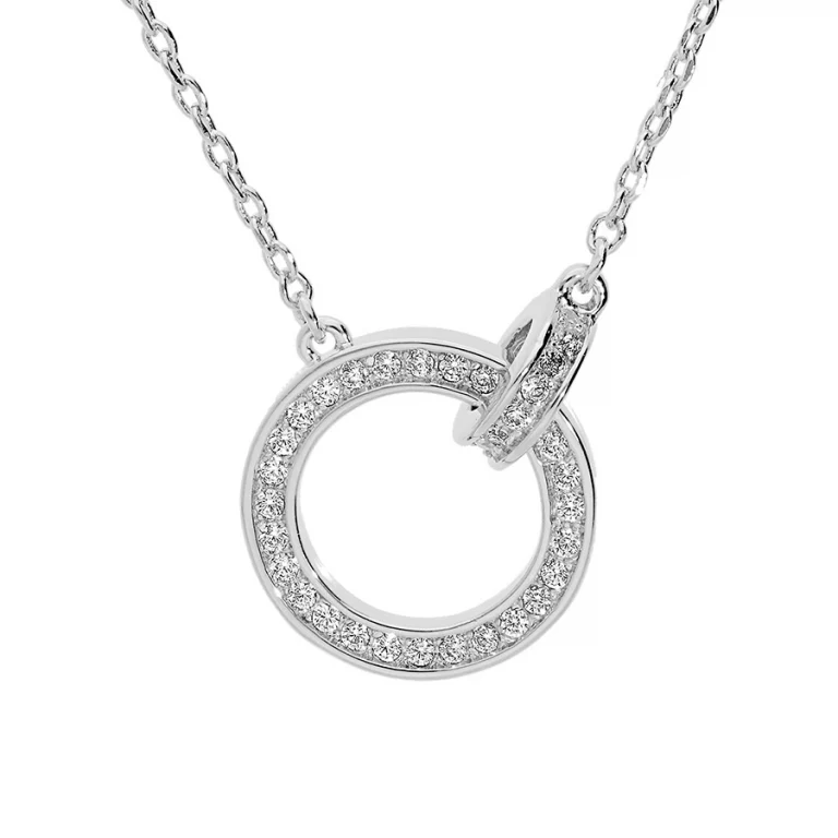 Collier deux anneaux entrelacés sertis d’oxydes blancs – Argent 925 rhodié | Azuline