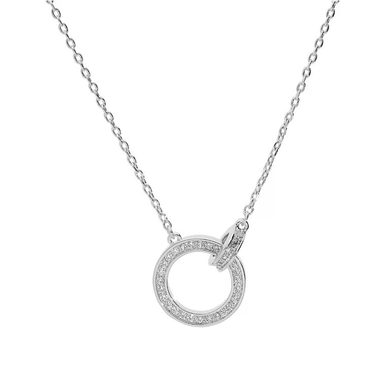 Collier deux anneaux entrelacés sertis d’oxydes blancs – Argent 925 rhodié | Azuline