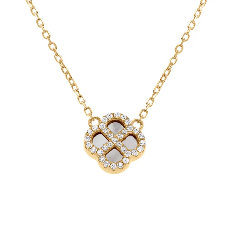 Collier trèfle serti d’oxydes blancs (zirconium) – Argent 925 doré | Azuline