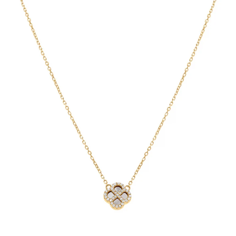 Collier trèfle serti d’oxydes blancs (zirconium) – Argent 925 doré | Azuline