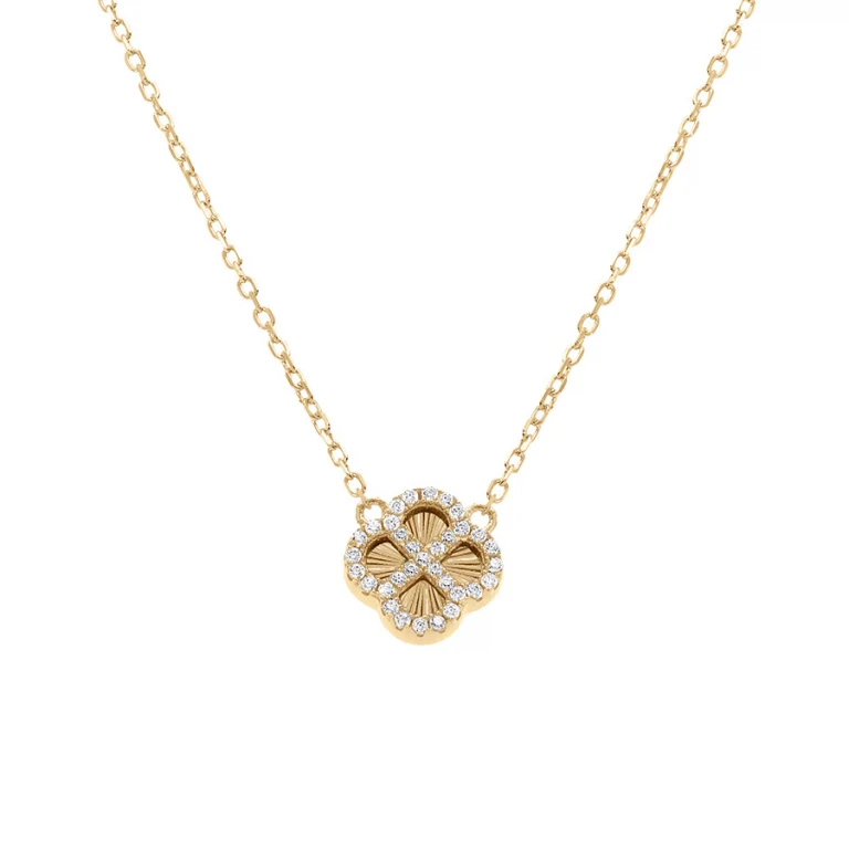 Collier trèfle serti d’oxydes blancs diamanté – Argent 925 doré | Azuline