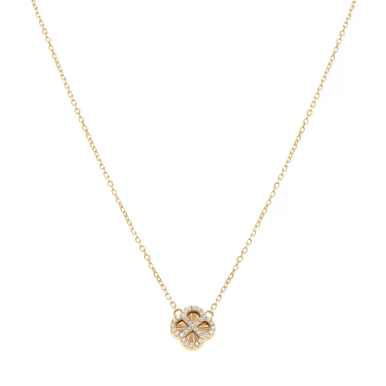 Collier trèfle serti d’oxydes blancs diamanté – Argent 925 doré | Azuline