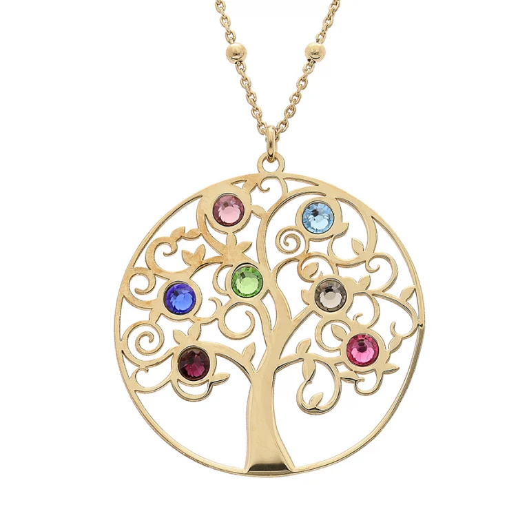 Collier arbre de vie serti d’oxydes multi couleurs – Argent 925 doré | Azuline