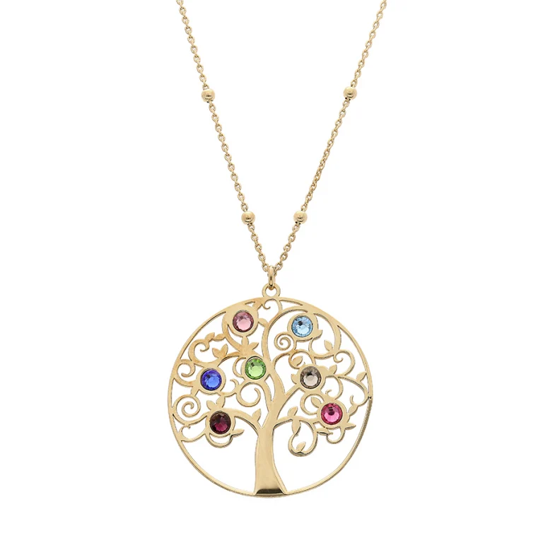 Collier arbre de vie serti d’oxydes multi couleurs – Argent 925 doré | Azuline