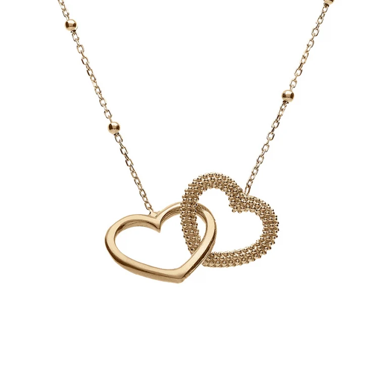 Collier deux cœurs entrelacés lisse et perlé – Argent 925 doré | Azuline