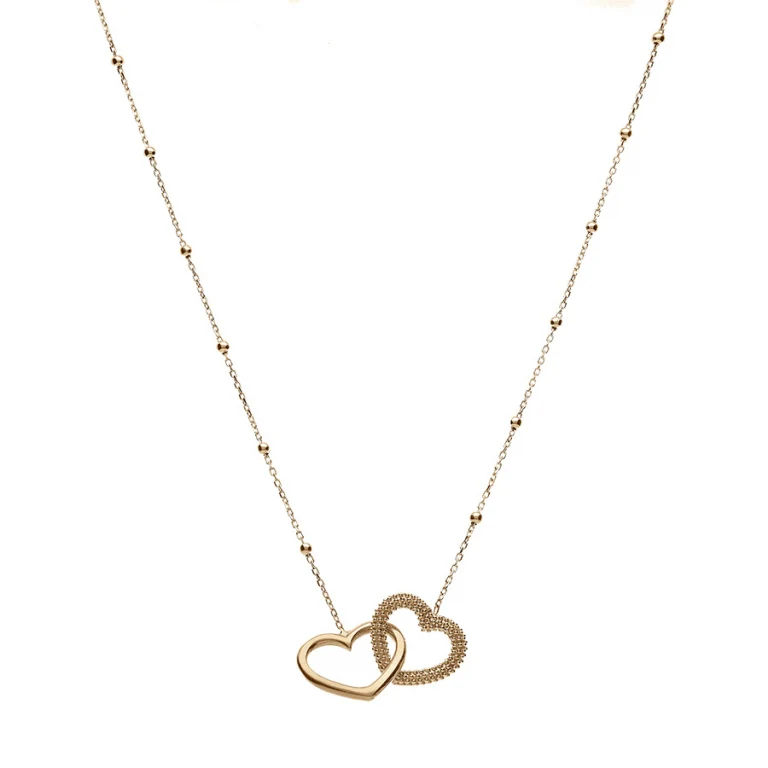 Collier deux cœurs entrelacés lisse et perlé – Argent 925 doré | Azuline