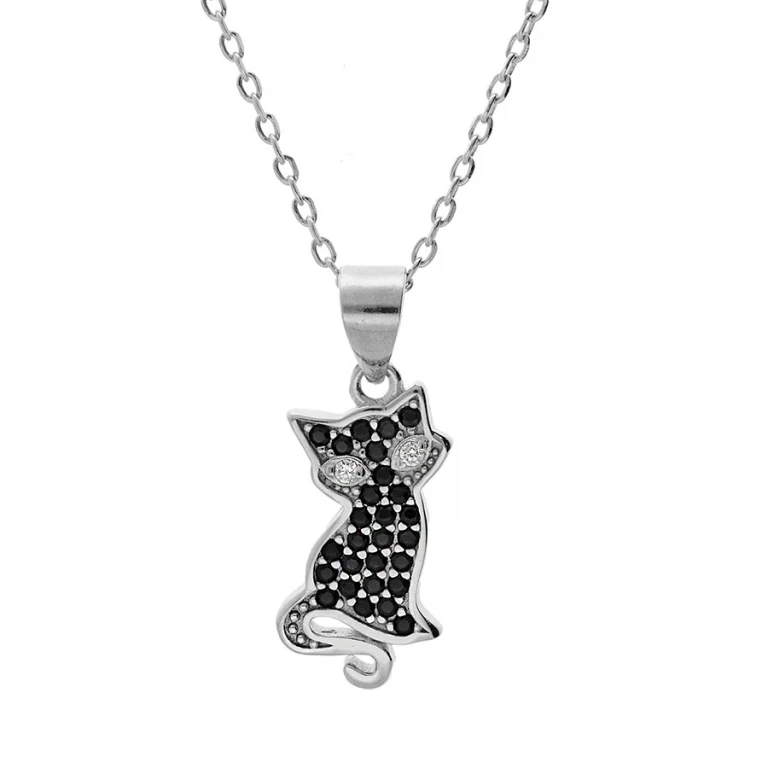 Collier chat serti d’oxydes noirs – Argent 925 rhodié | Azuline
