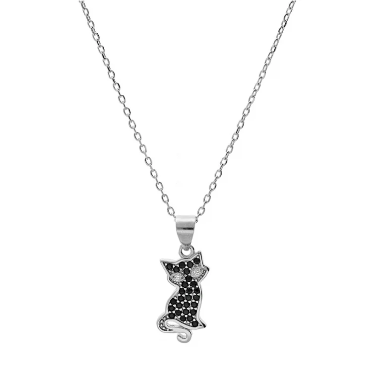 Collier chat serti d’oxydes noirs – Argent 925 rhodié | Azuline