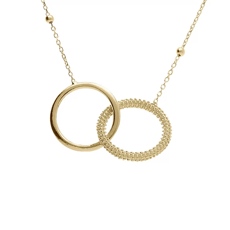 Collier deux anneaux entrelacés lisse et perlé – Argent 925 doré | Azuline