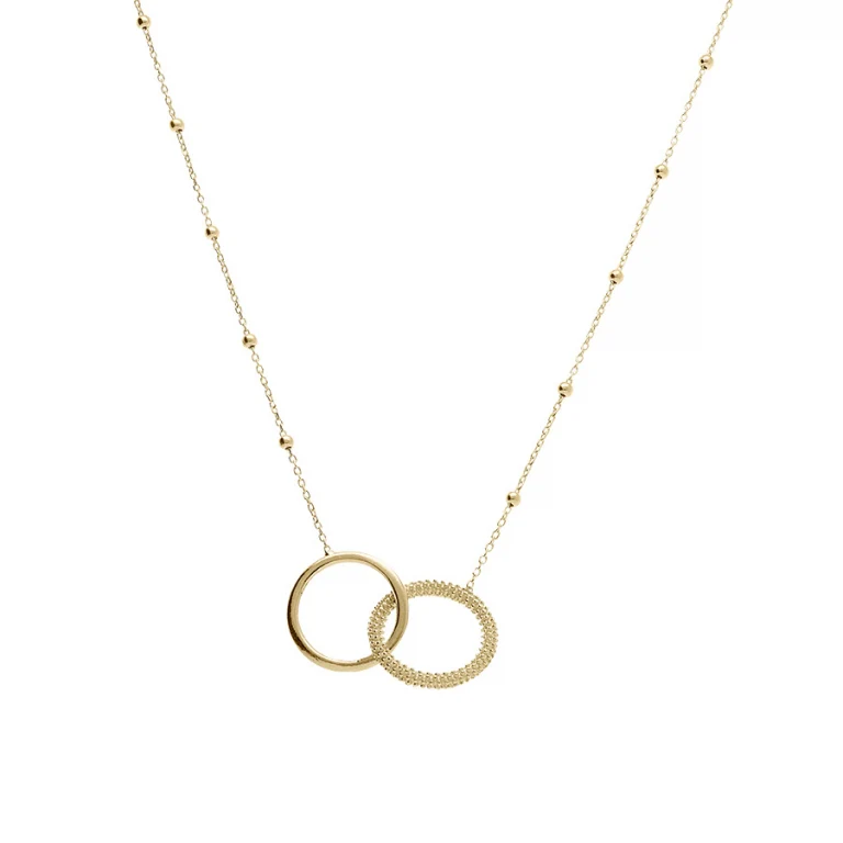 Collier deux anneaux entrelacés lisse et perlé – Argent 925 doré | Azuline
