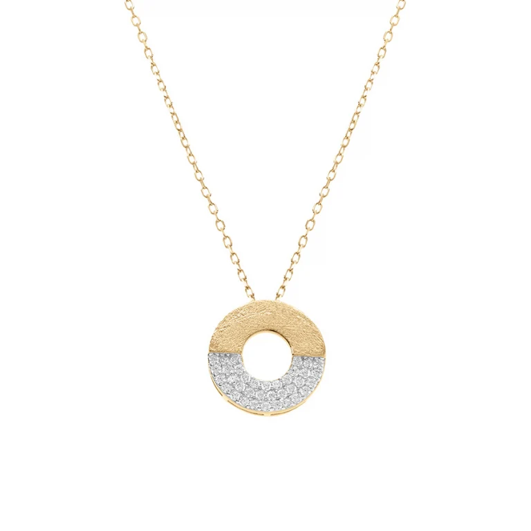 Collier cercle serti d’oxydes blancs texturé – Argent 925 doré | Azuline