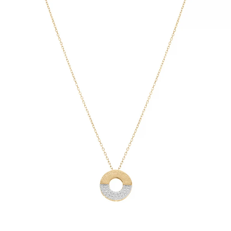 Collier cercle serti d’oxydes blancs texturé – Argent 925 doré | Azuline