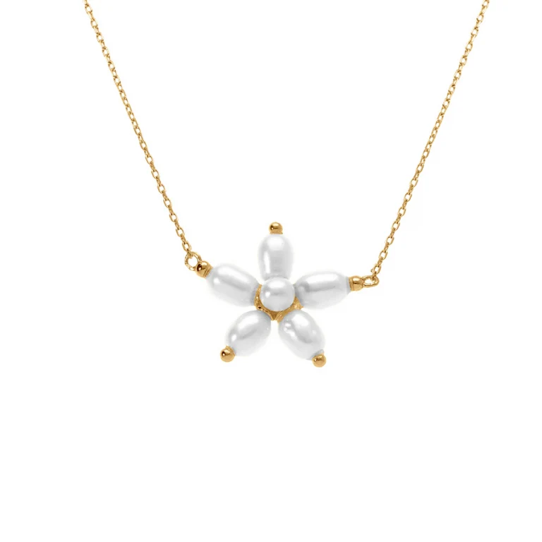 Collier fleur à perles – Argent 925 doré | Azuline