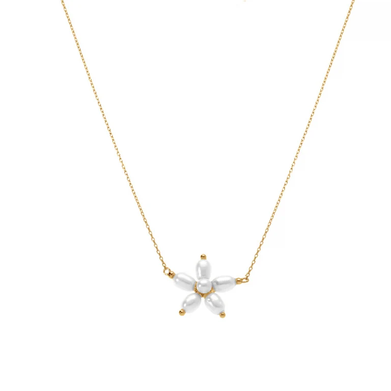 Collier fleur à perles – Argent 925 doré | Azuline