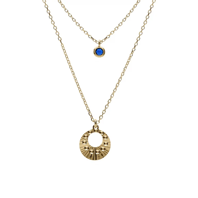Collier cercle à 1 oxyde bleu – Argent 925 doré | Azuline