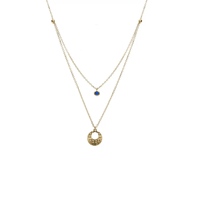 Collier cercle à 1 oxyde bleu – Argent 925 doré | Azuline