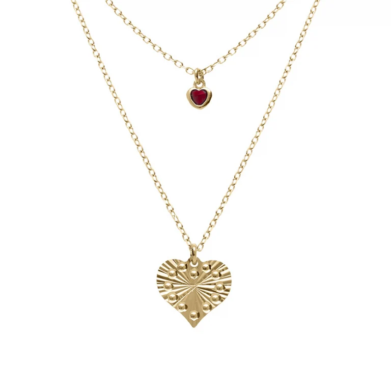 Collier cœur à oxyde rose – Argent 925 doré | Azuline