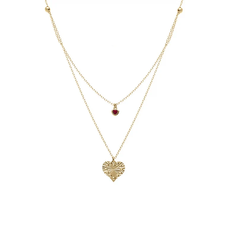 Collier cœur à oxyde rose – Argent 925 doré | Azuline