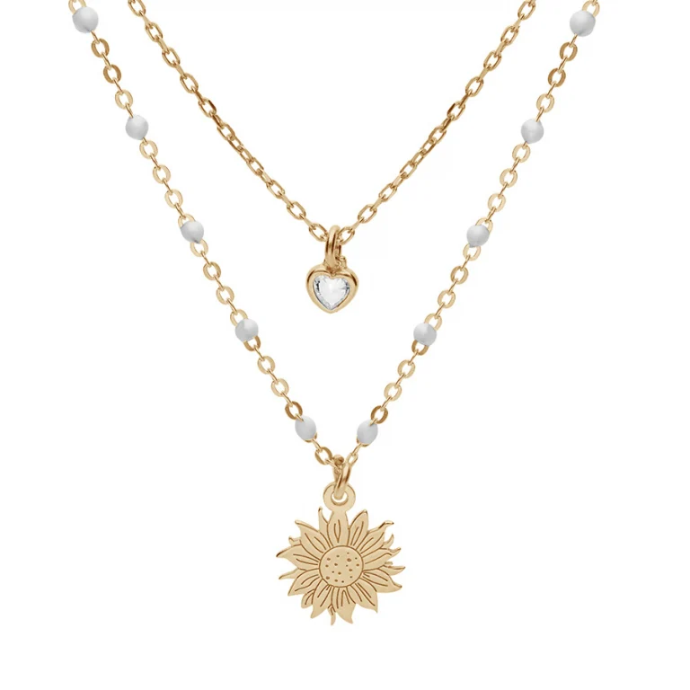 Collier soleil et cœur – Argent 925 doré | Azuline