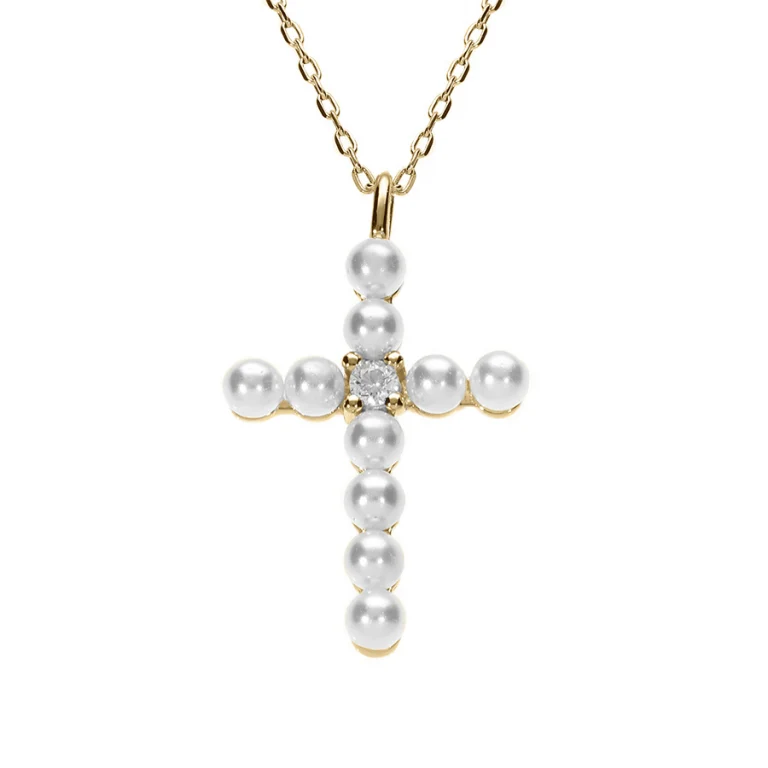 Collier croix serti d’oxydes blancs – Argent 925 doré | Azuline