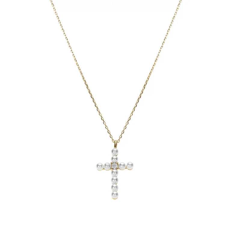 Collier croix serti d’oxydes blancs – Argent 925 doré | Azuline