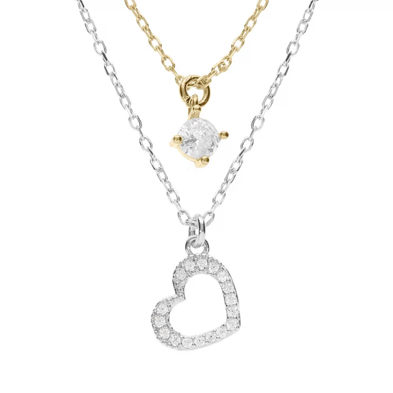 Collier cœur à contour d’oxydes et petit pendant serti – Argent 925 doré | Azuline