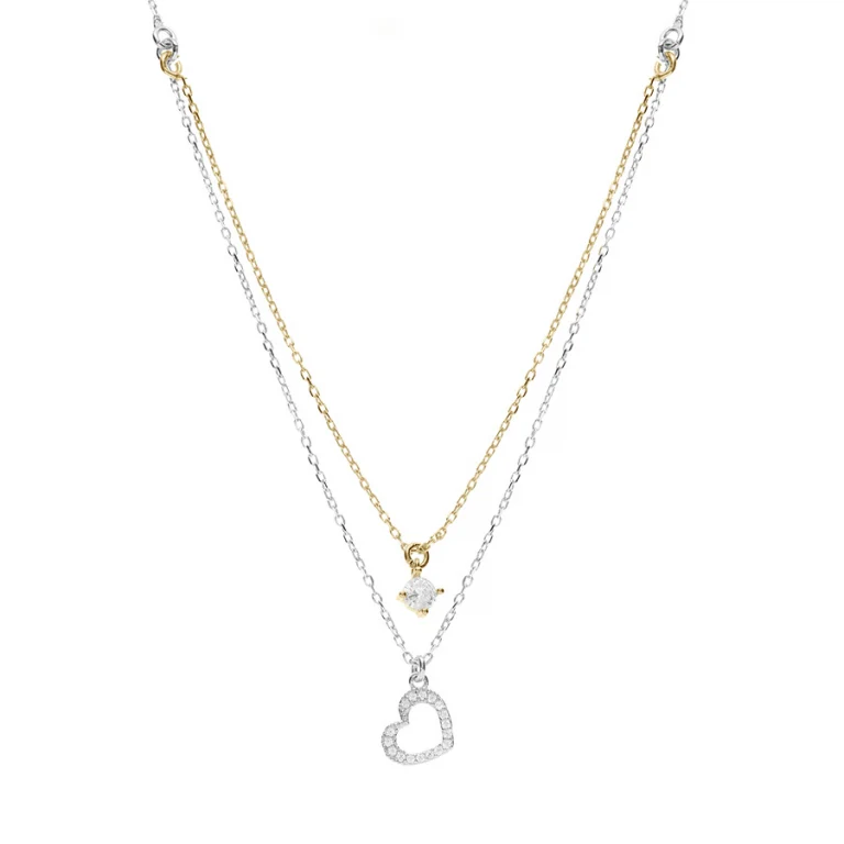 Collier cœur à contour d’oxydes et petit pendant serti – Argent 925 doré | Azuline