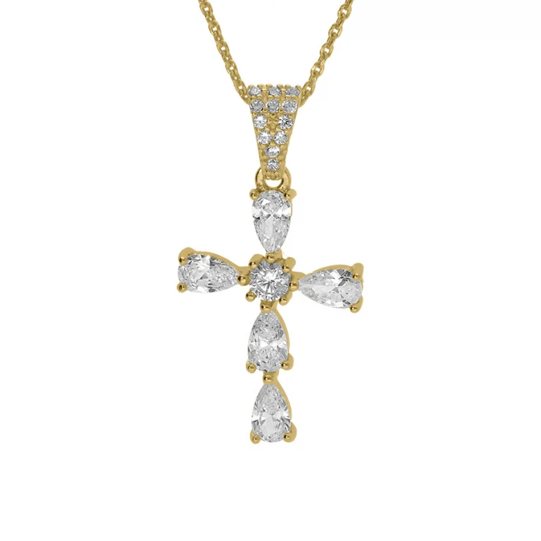 Collier croix serti d’oxydes blancs grand modèle – Argent 925 doré | Azuline