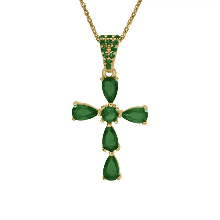 Collier croix serti d’oxydes verts – Argent 925 doré | Azuline
